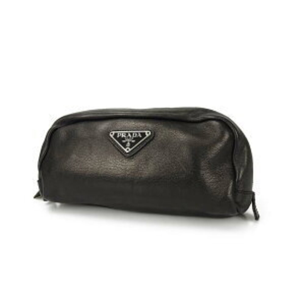 Prada makeup pouch sleek leather Black